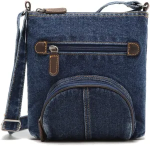 Dayfine Small Crossbody Denim Satchel Handbag for Women - Shoulder Bag, Casual Daypack, Zip Wallet
