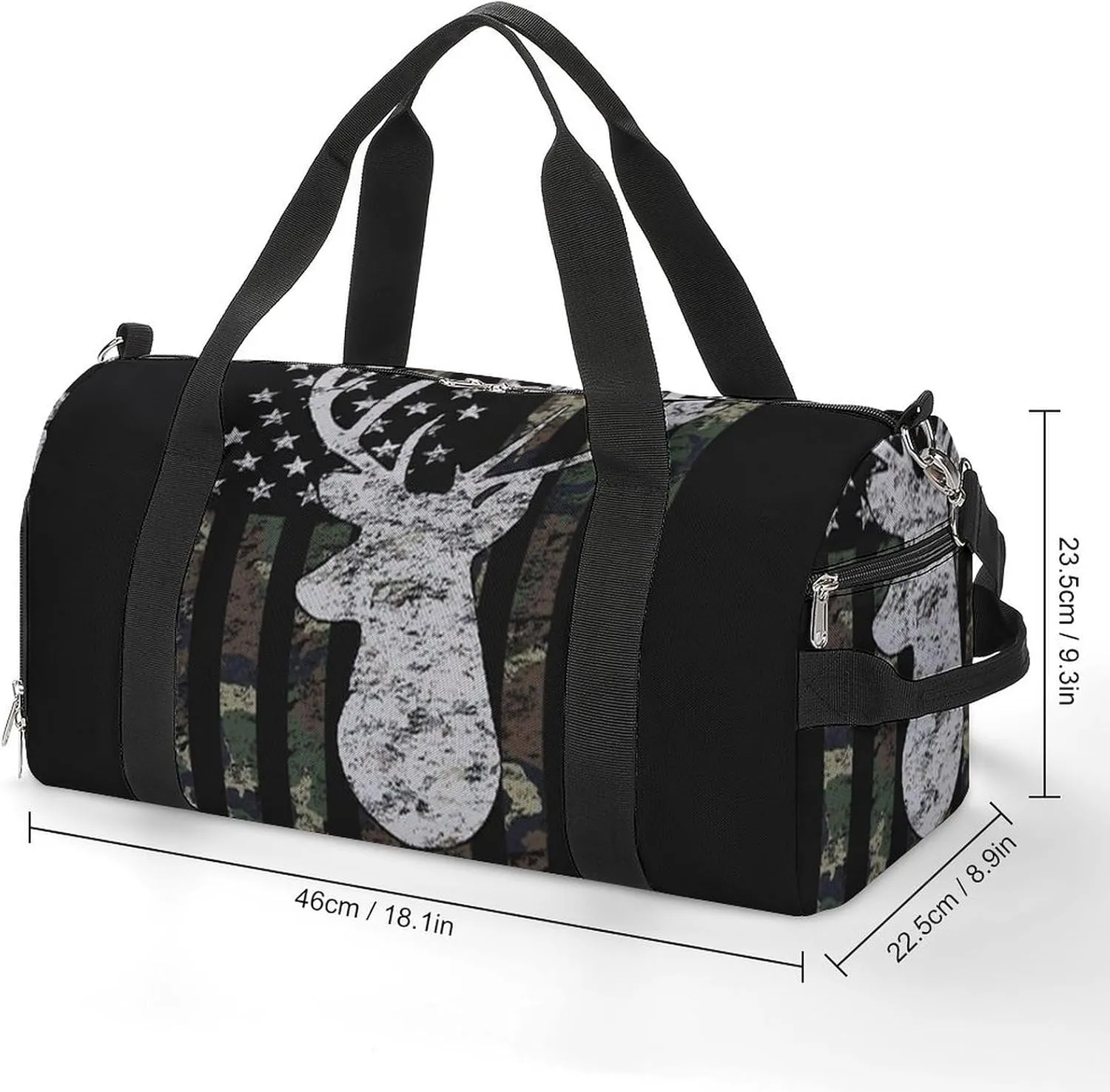 Deer Camo Camouflage American Flag Hunting Black Pattern A Fitness Bag with Large Storage Space Is Suitable for Portable Outdoor Use