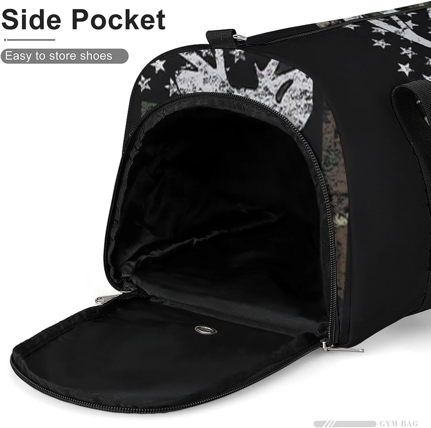 Deer Camo Camouflage American Flag Hunting Black Pattern A Fitness Bag with Large Storage Space Is Suitable for Portable Outdoor Use