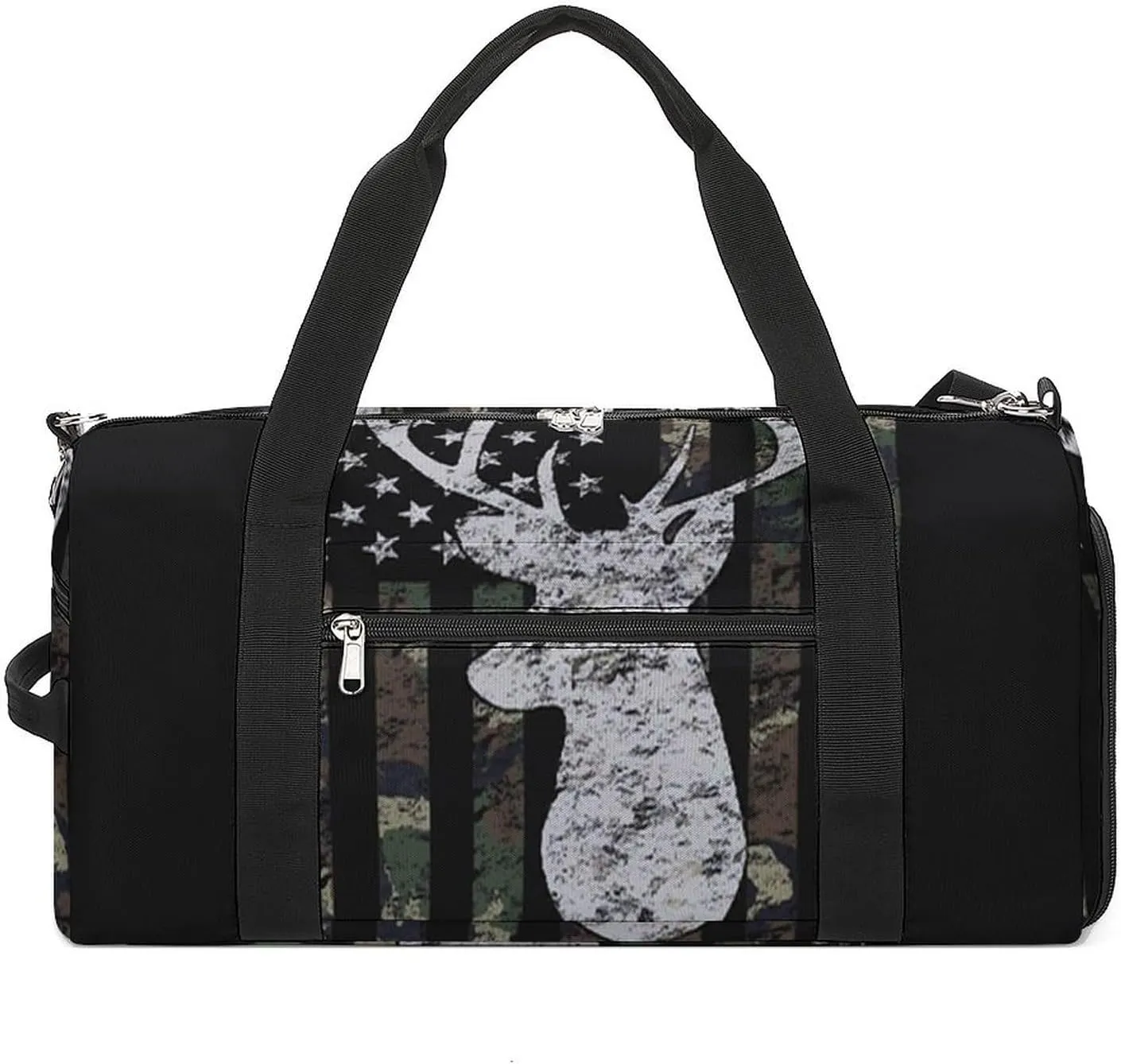 Deer Camo Camouflage American Flag Hunting Black Pattern A Fitness Bag with Large Storage Space Is Suitable for Portable Outdoor Use