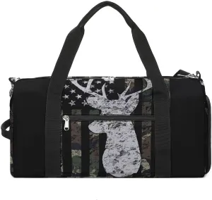 Deer Camo Camouflage American Flag Hunting Black Pattern A Fitness Bag with Large Storage Space Is Suitable for Portable Outdoor Use