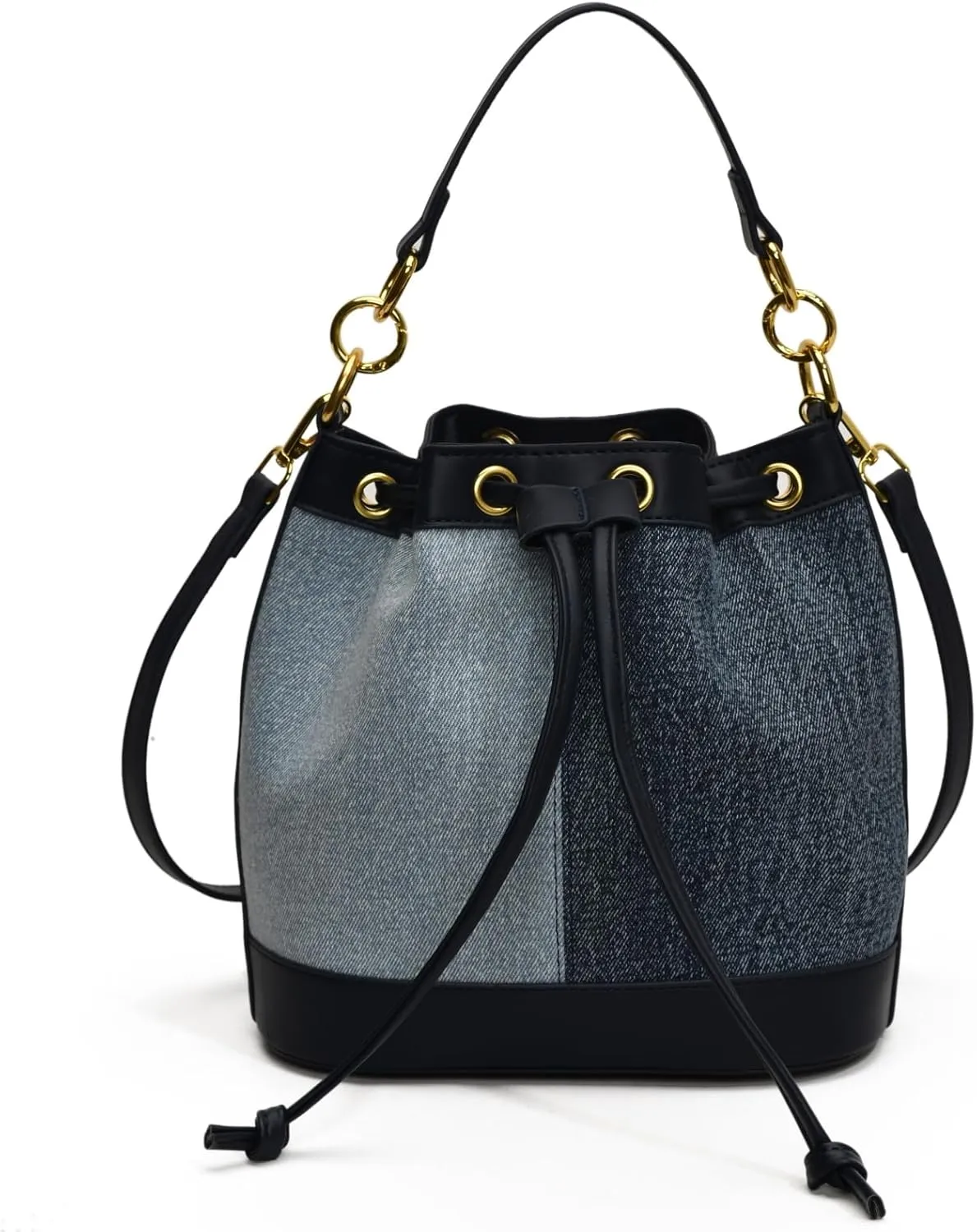 Denim Bucket Bag for Women Handbag Trendy Jean Purse Drawstring Crossbody Shoulder Bag