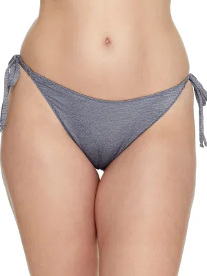 Denim Lurex Brazilian Side Tie Bikini Bottom, L, Blue Silver