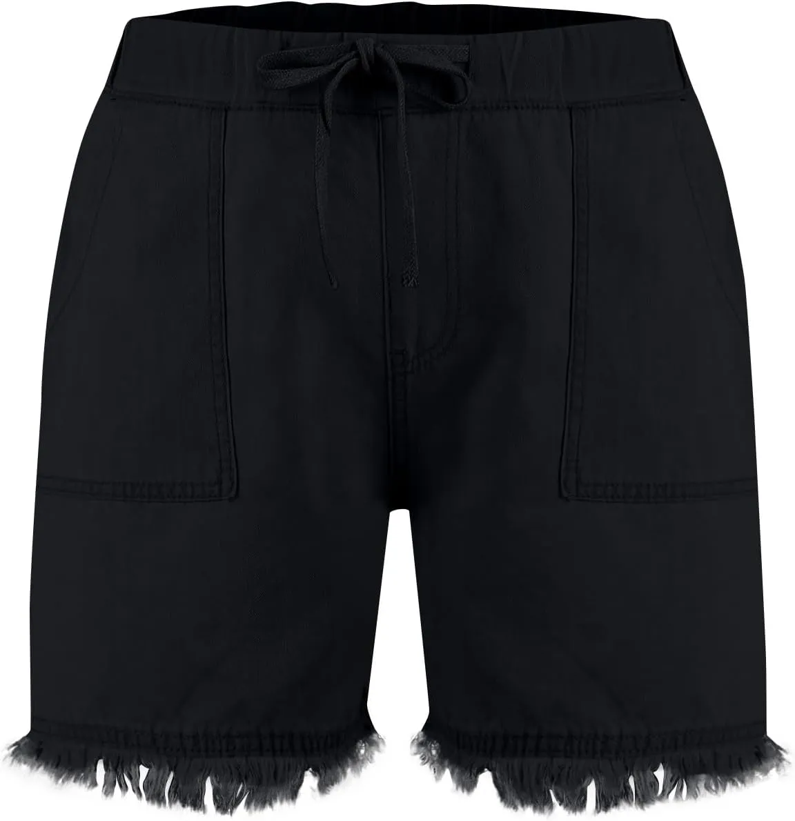 Denim Shorts for Women Casual Drawstring Elastic Waist Shorts Baggy Frayed Raw Hem Summer Comfy Jeans Short with Pockets