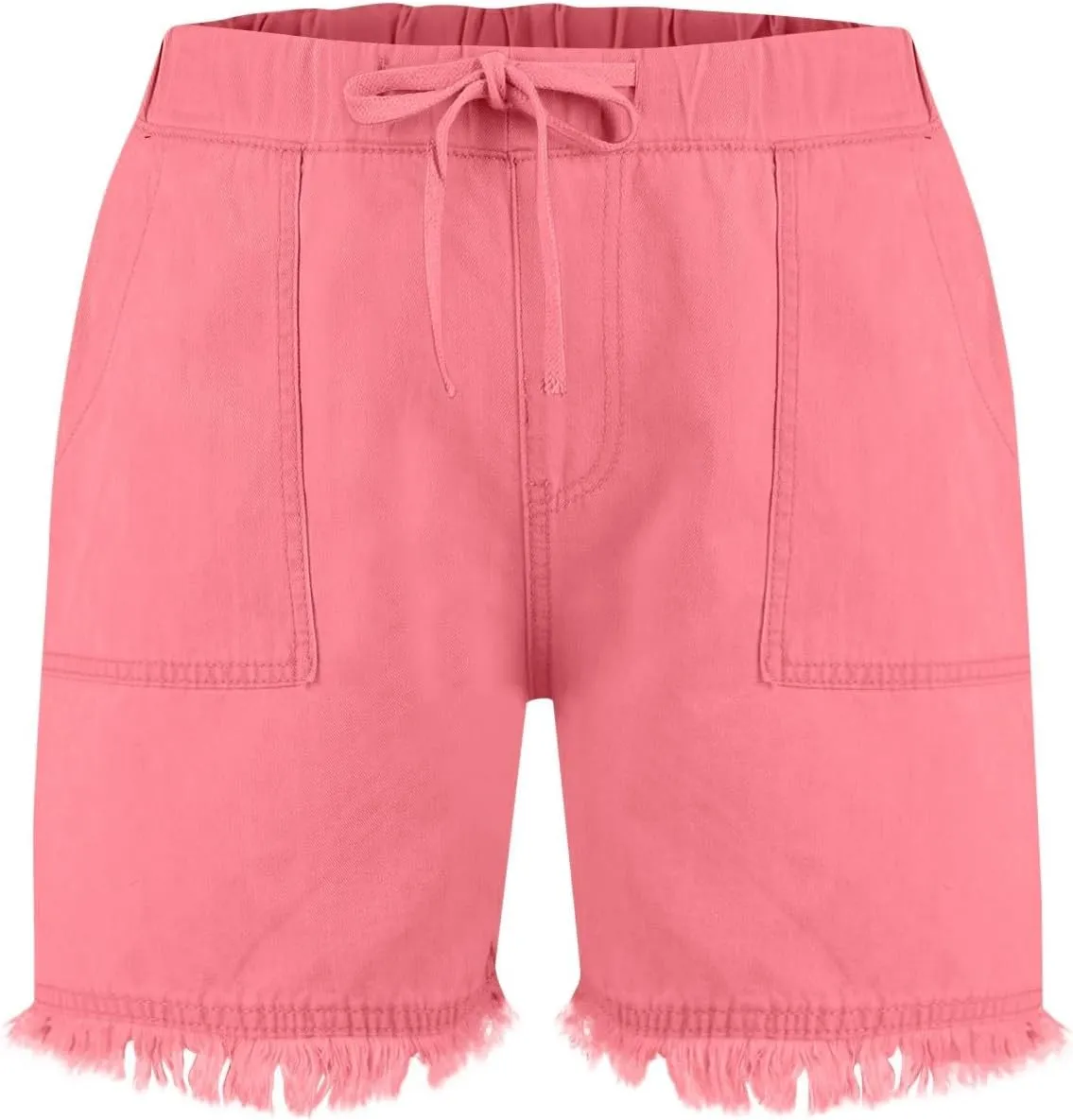 Denim Shorts for Women Casual Drawstring Elastic Waist Shorts Baggy Frayed Raw Hem Summer Comfy Jeans Short with Pockets
