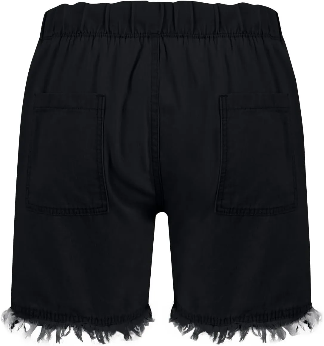 Denim Shorts for Women Casual Drawstring Elastic Waist Shorts Baggy Frayed Raw Hem Summer Comfy Jeans Short with Pockets