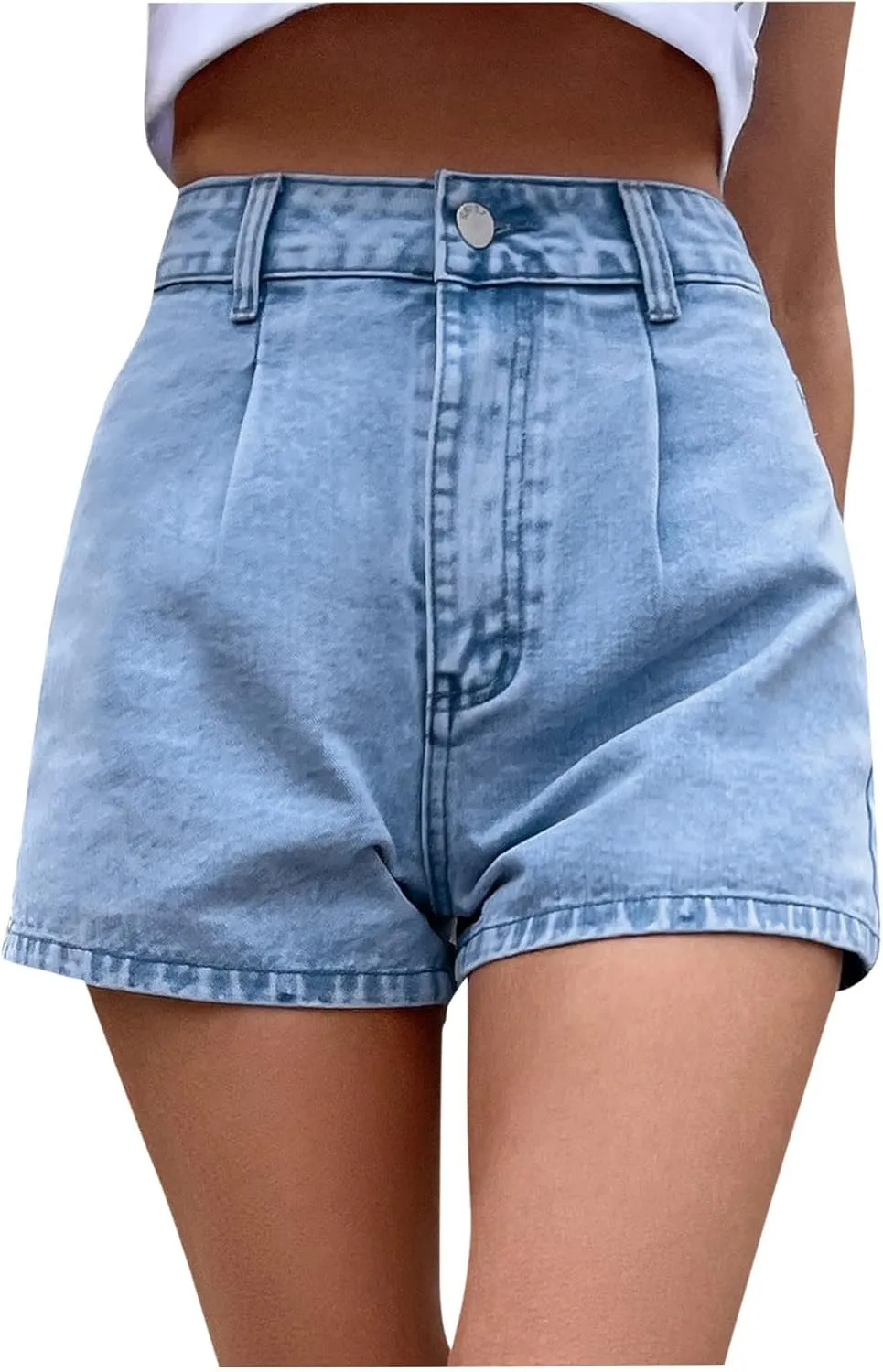 Denim Shorts for Women Mid Rise Frayed Ripped Jean Shorts Stretchy Folded Hem Hot Short Jeans Summer Dressy Casual