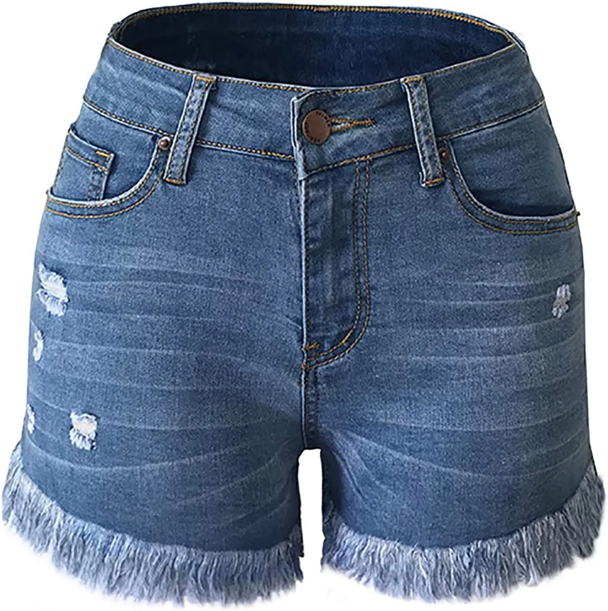 Denim Shorts for Women Mid Rise Frayed Ripped Jean Shorts Stretchy Folded Hem Hot Short Jeans Summer Dressy Casual