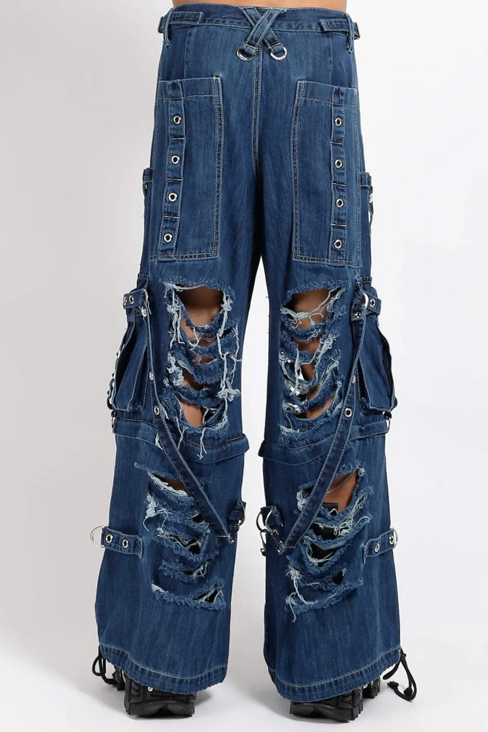Denim Strap Shredder Pants [Blue Denim] Gothic Punk Baggy