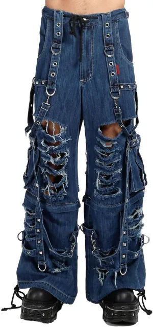 Denim Strap Shredder Pants [Blue Denim] Gothic Punk Baggy