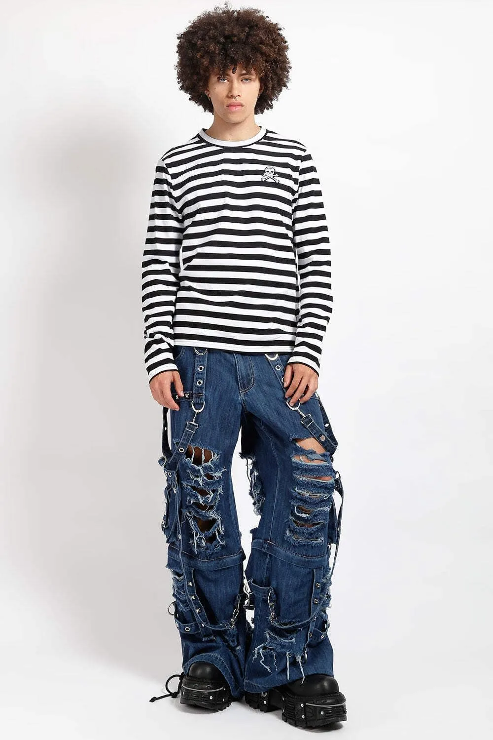 Denim Strap Shredder Pants [Blue Denim] Gothic Punk Baggy