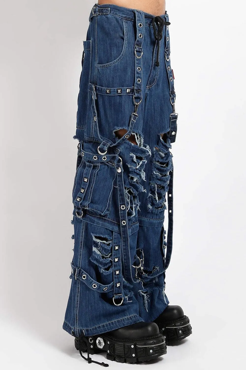 Denim Strap Shredder Pants [Blue Denim] Gothic Punk Baggy