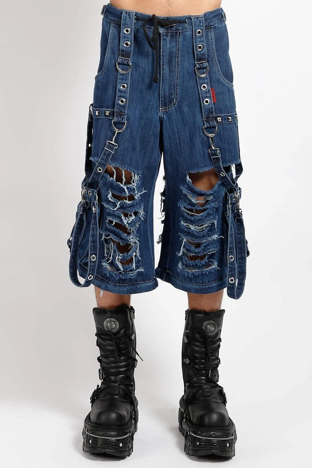 Denim Strap Shredder Pants [Blue Denim] Gothic Punk Baggy
