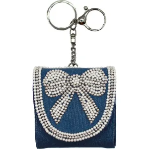 Denim With Beaded Bow Air Pod Holder/Keychain
