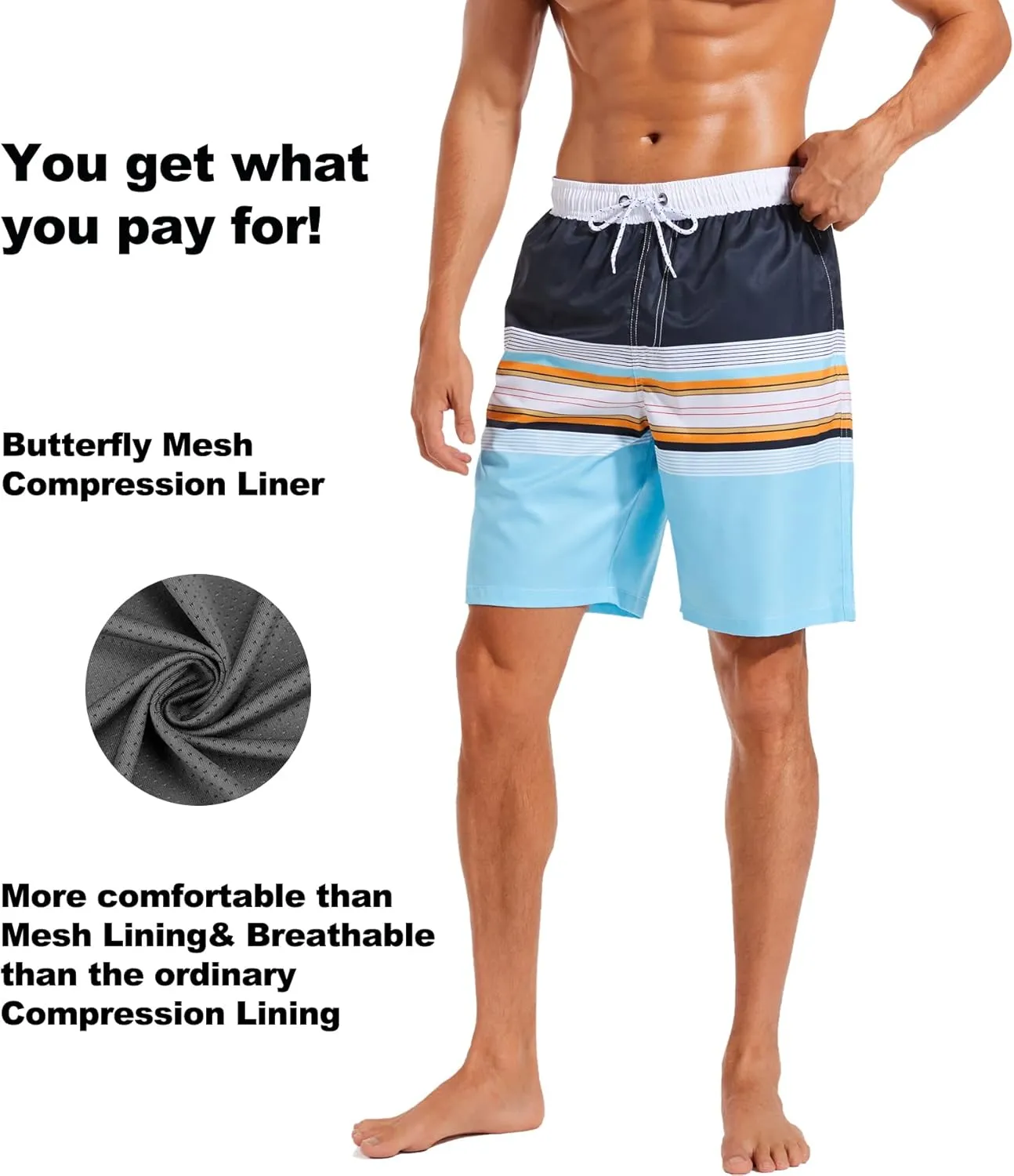 difficort Mens Swim Trunks with Compression Liner Quick Dry Bathing Suits Shorts with Zipper Pockets