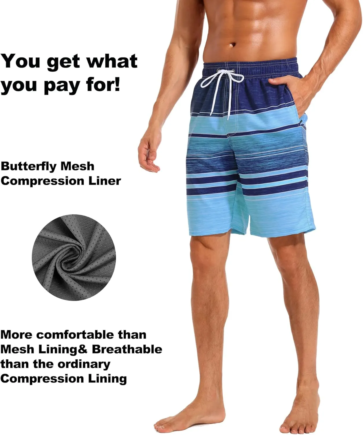 difficort Mens Swim Trunks with Compression Liner Quick Dry Bathing Suits Shorts with Zipper Pockets
