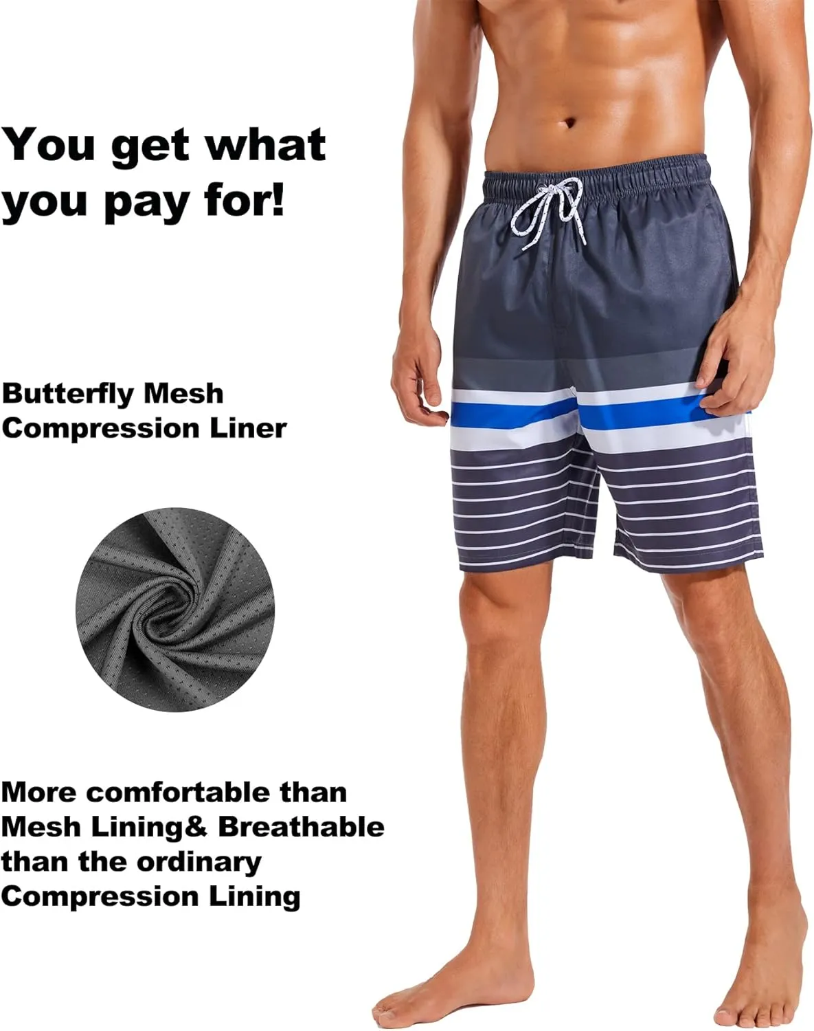 difficort Mens Swim Trunks with Compression Liner Quick Dry Bathing Suits Shorts with Zipper Pockets