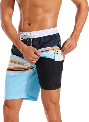 difficort Mens Swim Trunks with Compression Liner Quick Dry Bathing Suits Shorts with Zipper Pockets