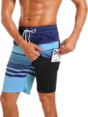difficort Mens Swim Trunks with Compression Liner Quick Dry Bathing Suits Shorts with Zipper Pockets