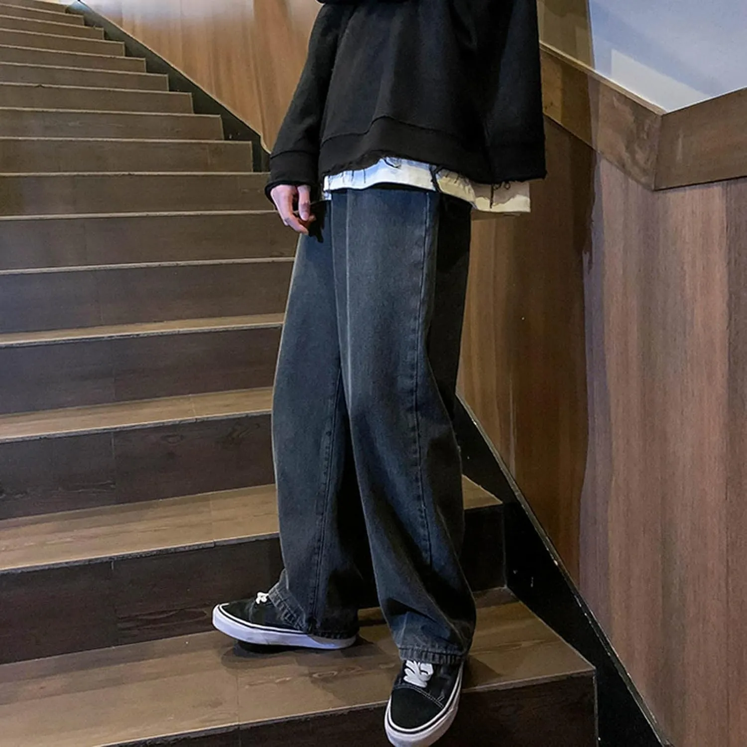 DIYAGO Baggy Jeans Mens Straight Wide Leg Casual Teen Vintage Streetwear Hip Hop Trendy Denim Pant Designer Long Trouser