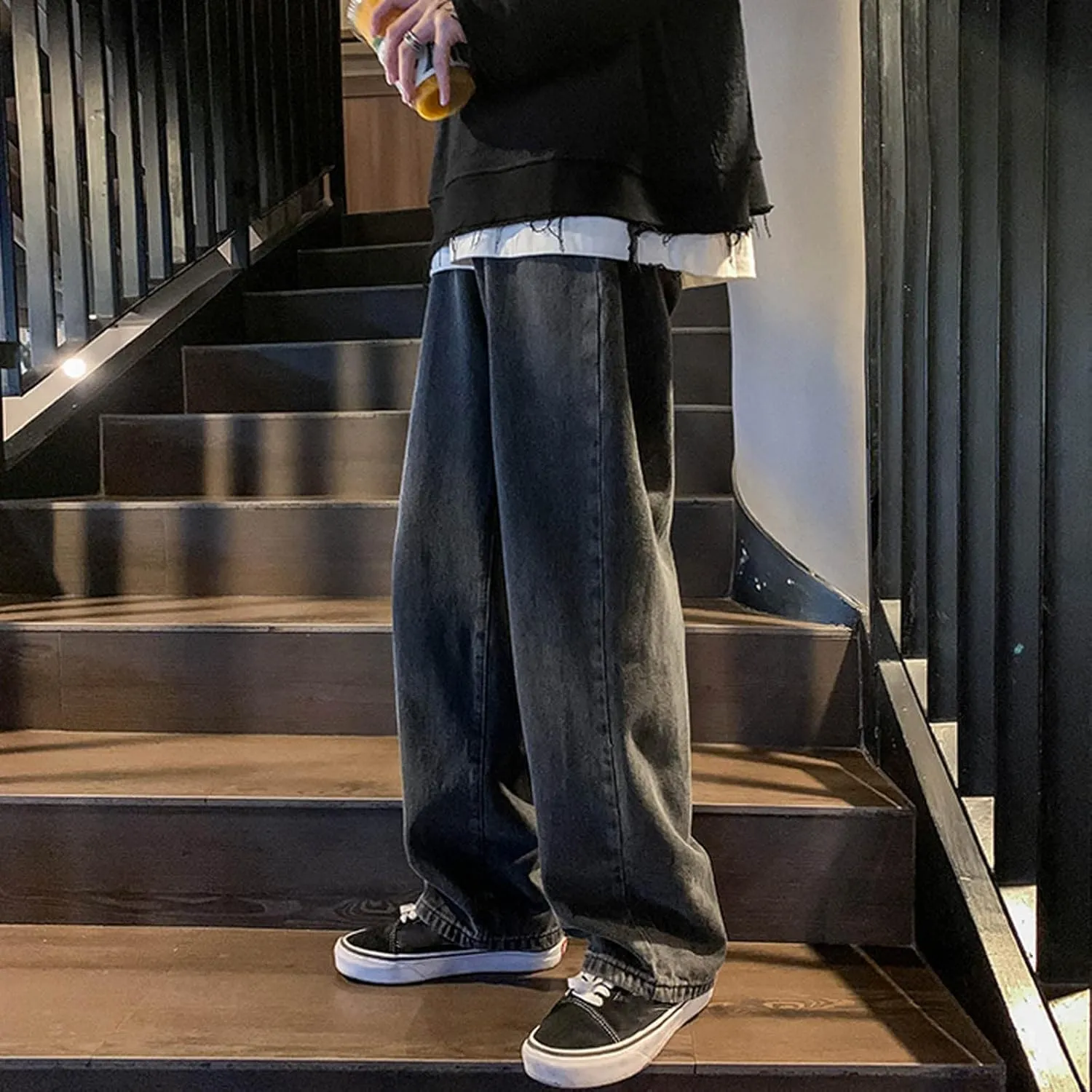 DIYAGO Baggy Jeans Mens Straight Wide Leg Casual Teen Vintage Streetwear Hip Hop Trendy Denim Pant Designer Long Trouser