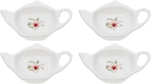 DOITOOL White Ceramic Tea Bag Coasters Tea Bag Holder, 4 Pack Teapot-Shaped Spoon Rests Tea Bag Storage Rack Classic Teabag Holder Saucer