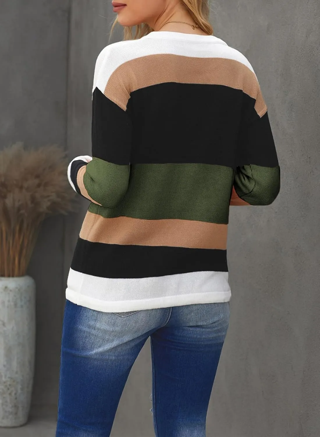 Dokotoo Fall Sweaters Round Neck Striped Cute Winter Pullover Sweaters for Women Trendy 2024 Drawstring