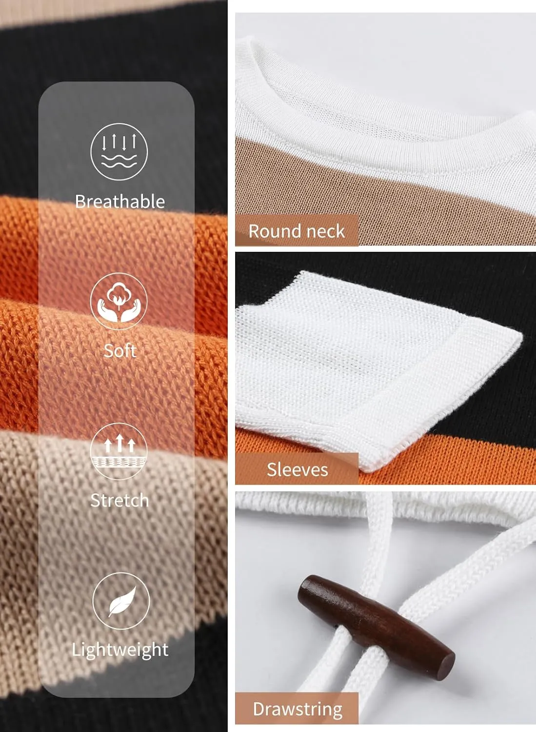 Dokotoo Fall Sweaters Round Neck Striped Cute Winter Pullover Sweaters for Women Trendy 2024 Drawstring