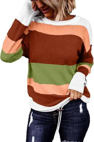 Dokotoo Fall Sweaters Round Neck Striped Cute Winter Pullover Sweaters for Women Trendy 2024 Drawstring