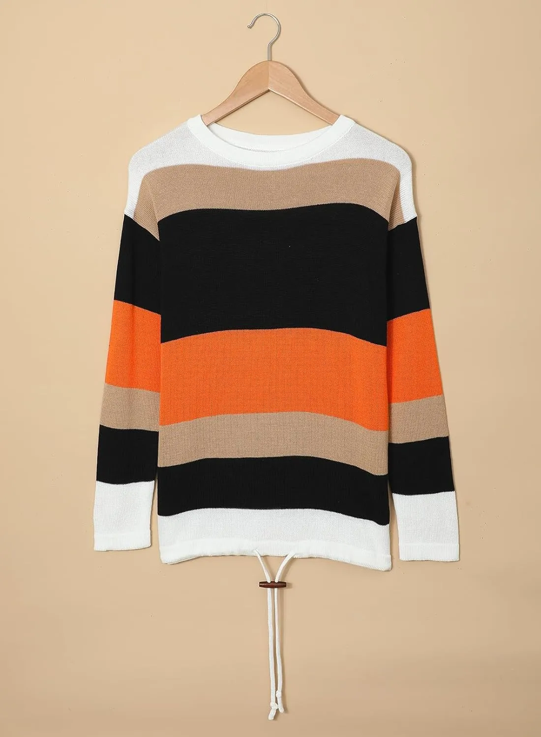 Dokotoo Fall Sweaters Round Neck Striped Cute Winter Pullover Sweaters for Women Trendy 2024 Drawstring