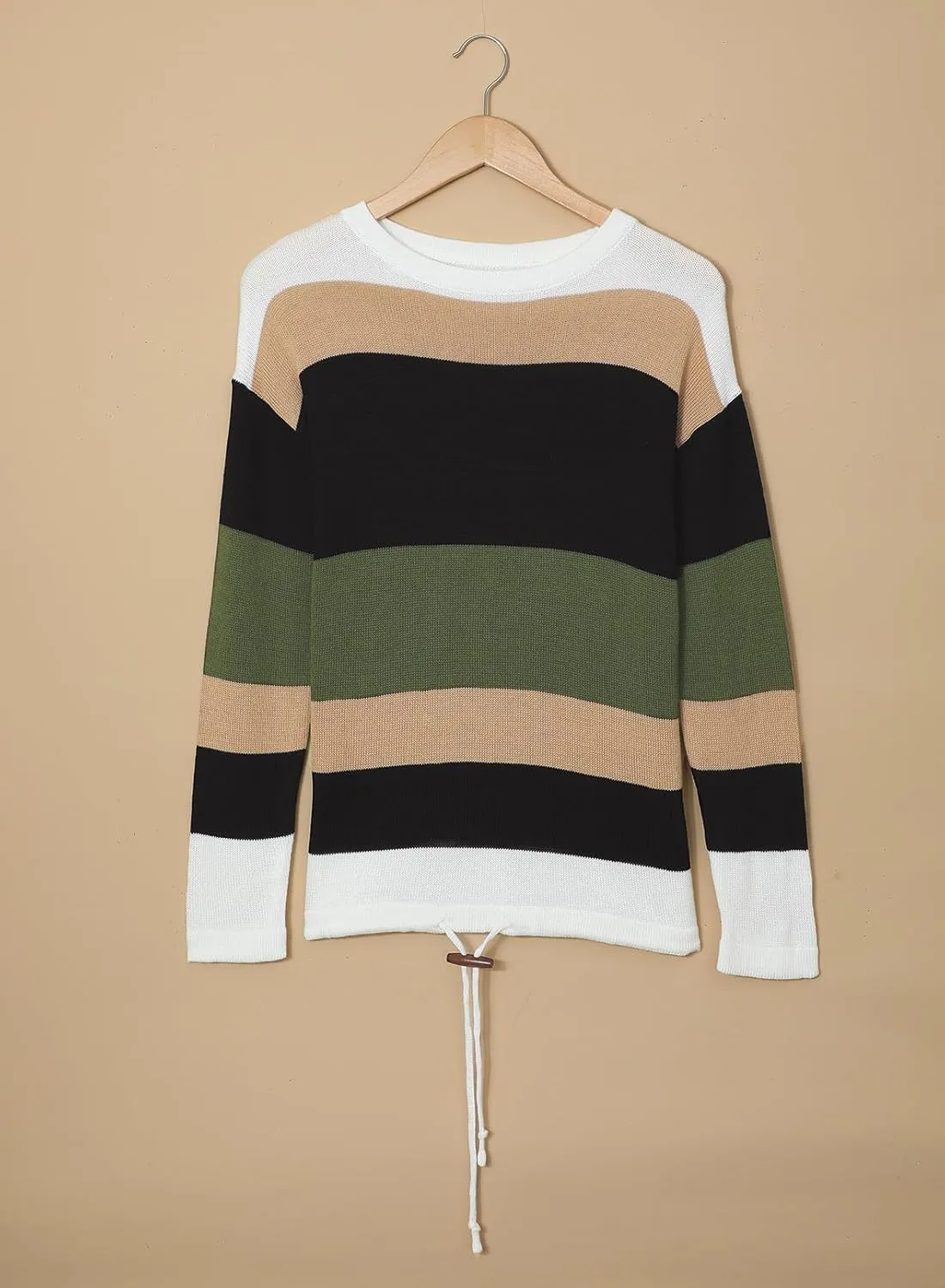 Dokotoo Fall Sweaters Round Neck Striped Cute Winter Pullover Sweaters for Women Trendy 2024 Drawstring