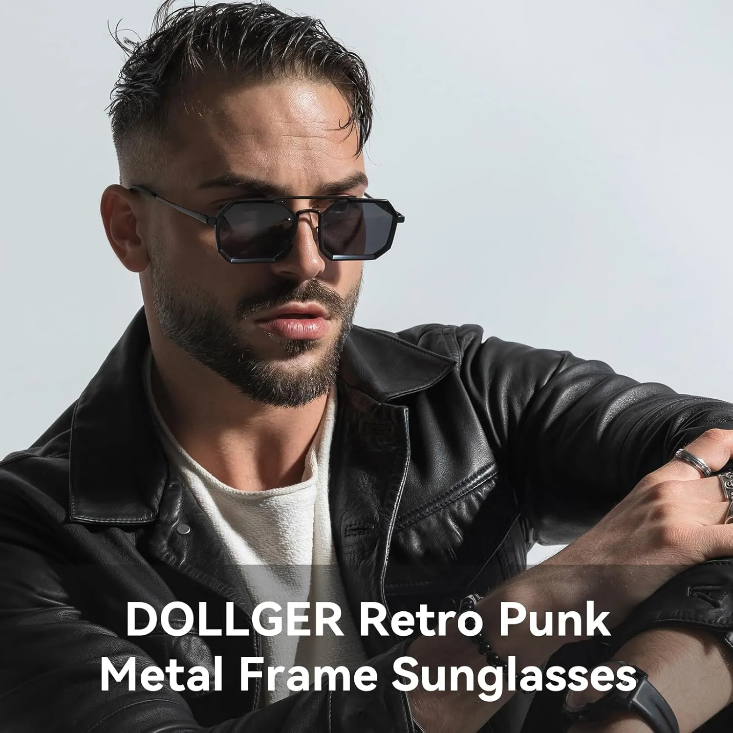Dollger Sunglasses Mens Square Aviator Spring Hinges Metal Frame Sun Glasses Comfort Punk Shades Men