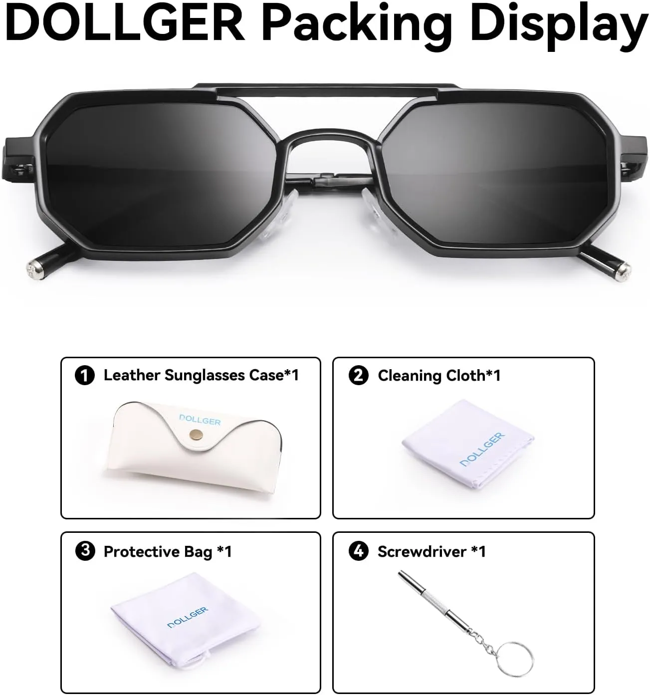 Dollger Sunglasses Mens Square Aviator Spring Hinges Metal Frame Sun Glasses Comfort Punk Shades Men