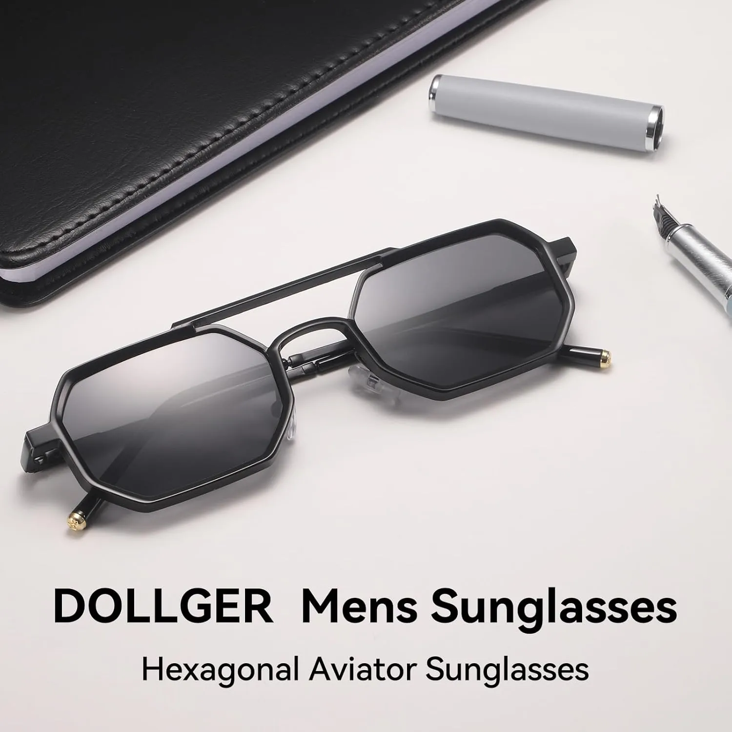 Dollger Sunglasses Mens Square Aviator Spring Hinges Metal Frame Sun Glasses Comfort Punk Shades Men