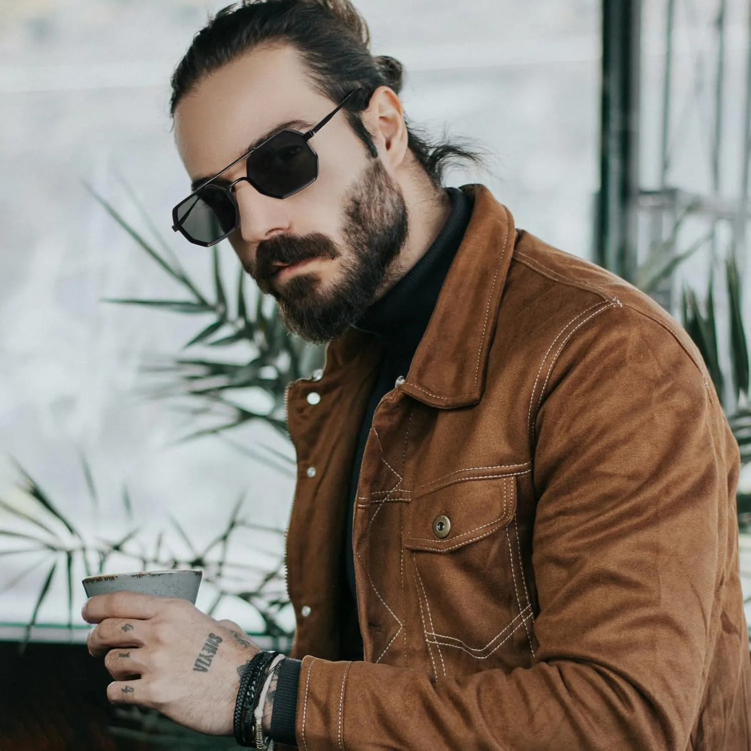 Dollger Sunglasses Mens Square Aviator Spring Hinges Metal Frame Sun Glasses Comfort Punk Shades Men