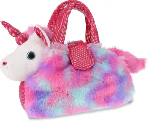 DolliBu Cotton Candy Pink Unicorn Plush Toy Pet Carrier - Cute Stuffed Animal Pet Purse for Girls, Removable Sparkly White Plush Toy in Fluffy Pink Handbag for Dress Up, Pretend Play
