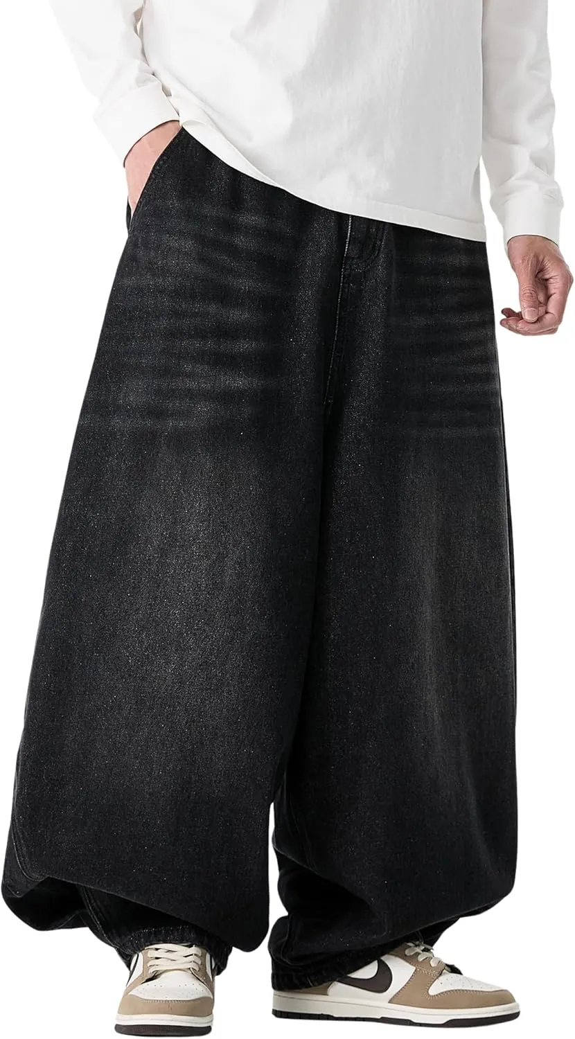 DOSLAVIDA Baggy Jeans for Men Wide Leg Hip Hop Jean Stylish Loose Fit Denim Pants Casual Streetwear Skateboard Pants