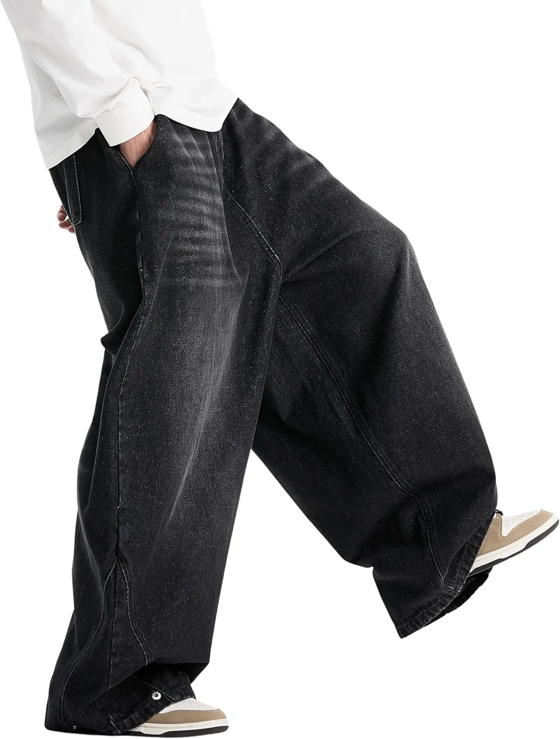 DOSLAVIDA Baggy Jeans for Men Wide Leg Hip Hop Jean Stylish Loose Fit Denim Pants Casual Streetwear Skateboard Pants