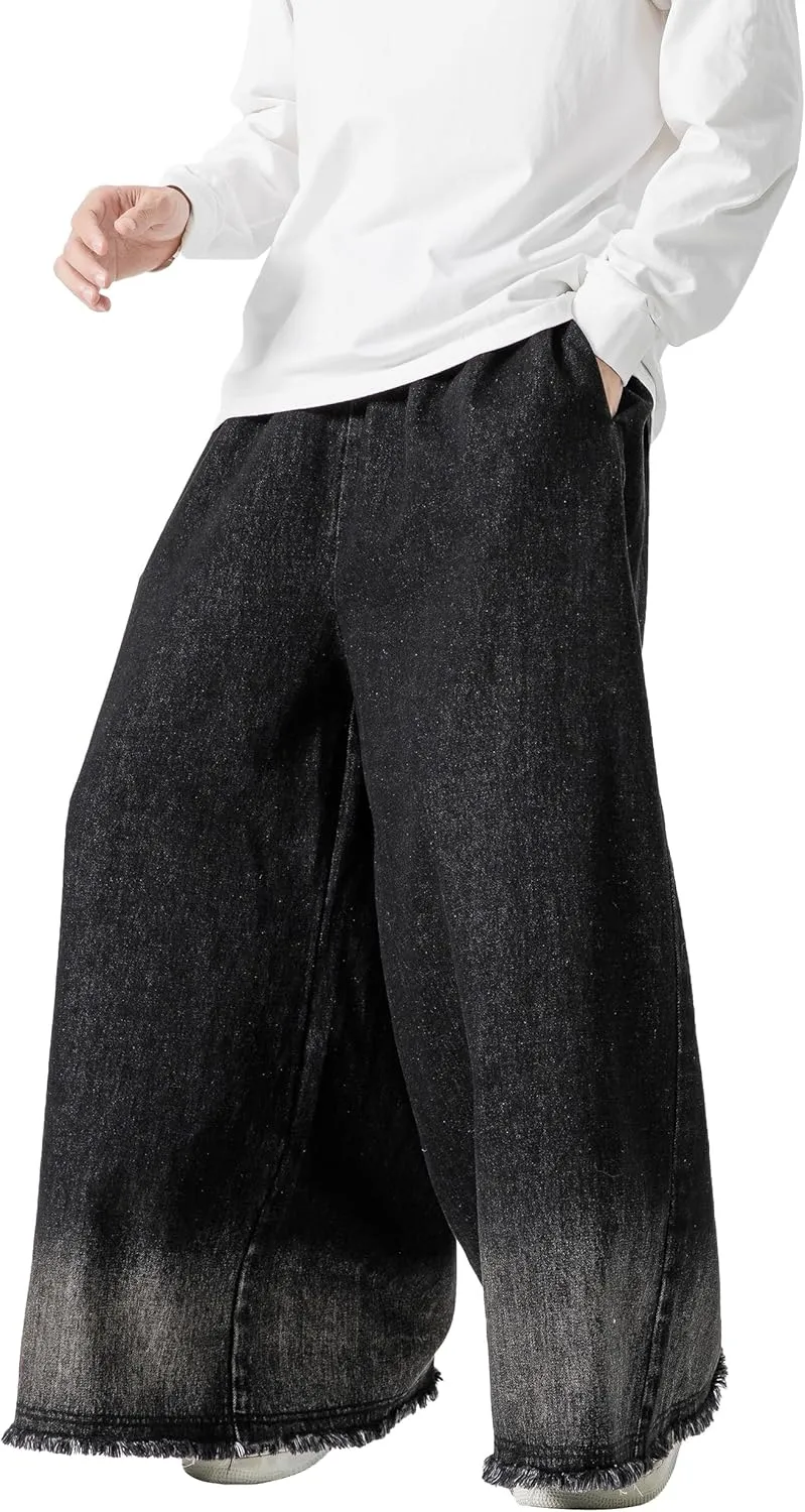 DOSLAVIDA Baggy Jeans for Men Wide Leg Hip Hop Jean Stylish Loose Fit Denim Pants Casual Streetwear Skateboard Pants
