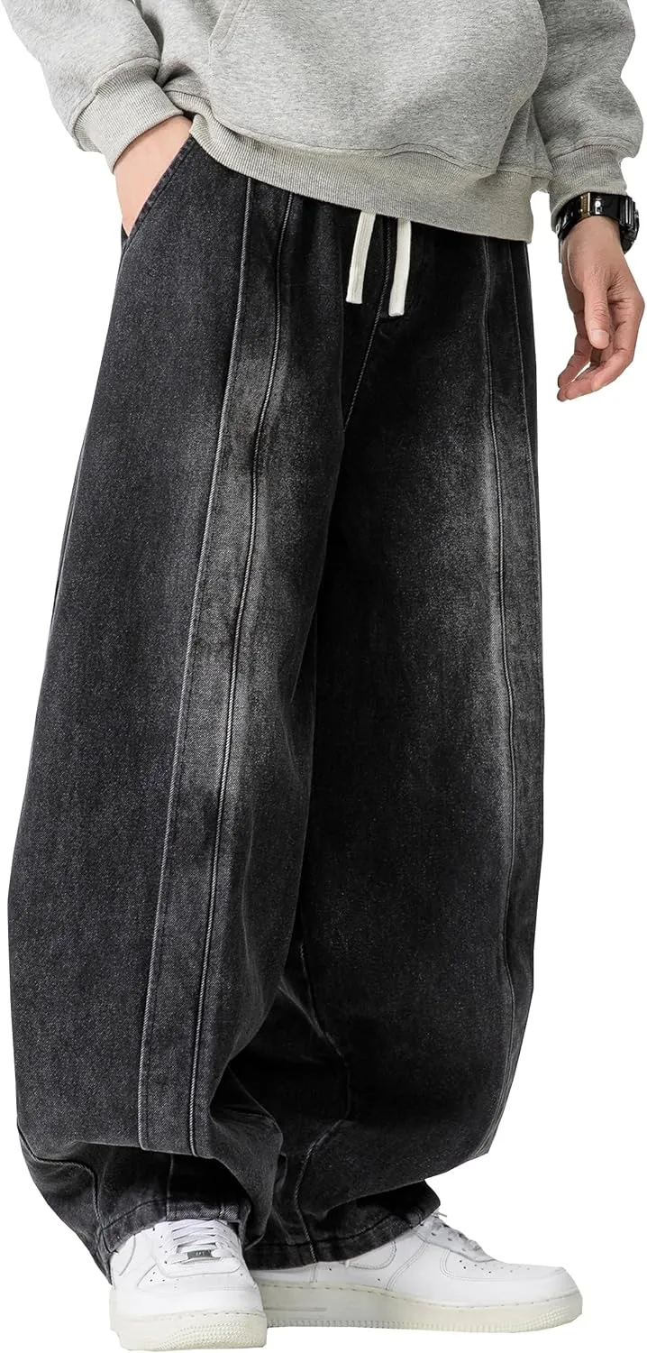 DOSLAVIDA Baggy Jeans for Men Wide Leg Hip Hop Jean Stylish Loose Fit Denim Pants Casual Streetwear Skateboard Pants