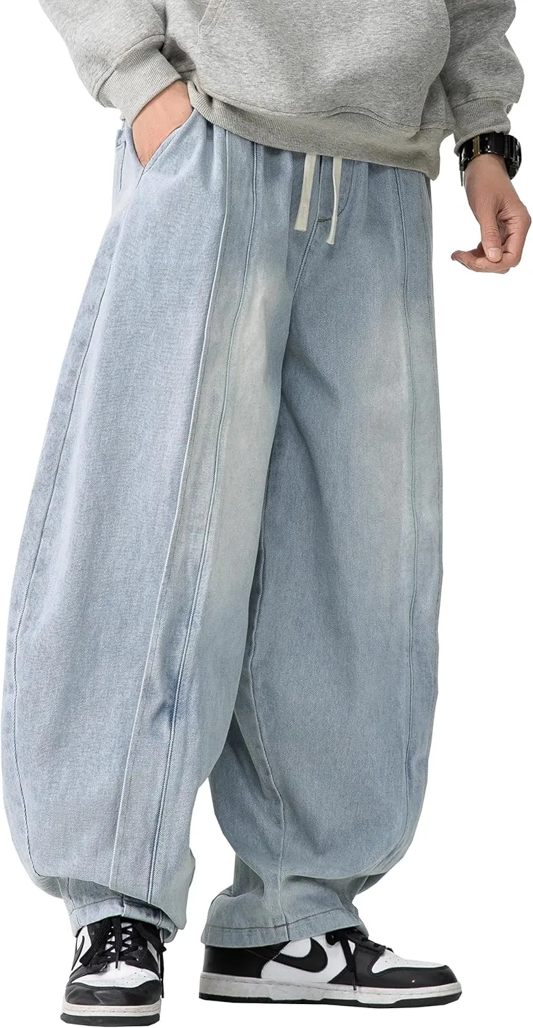DOSLAVIDA Baggy Jeans for Men Wide Leg Hip Hop Jean Stylish Loose Fit Denim Pants Casual Streetwear Skateboard Pants