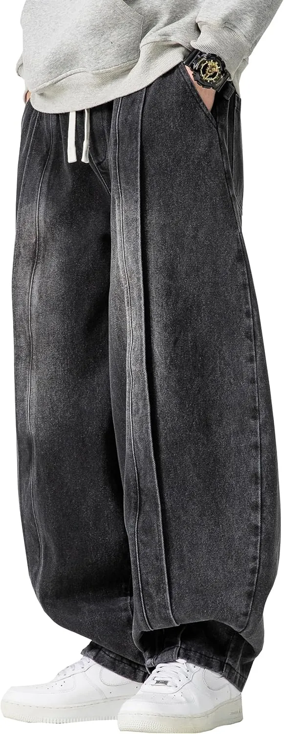 DOSLAVIDA Baggy Jeans for Men Wide Leg Hip Hop Jean Stylish Loose Fit Denim Pants Casual Streetwear Skateboard Pants