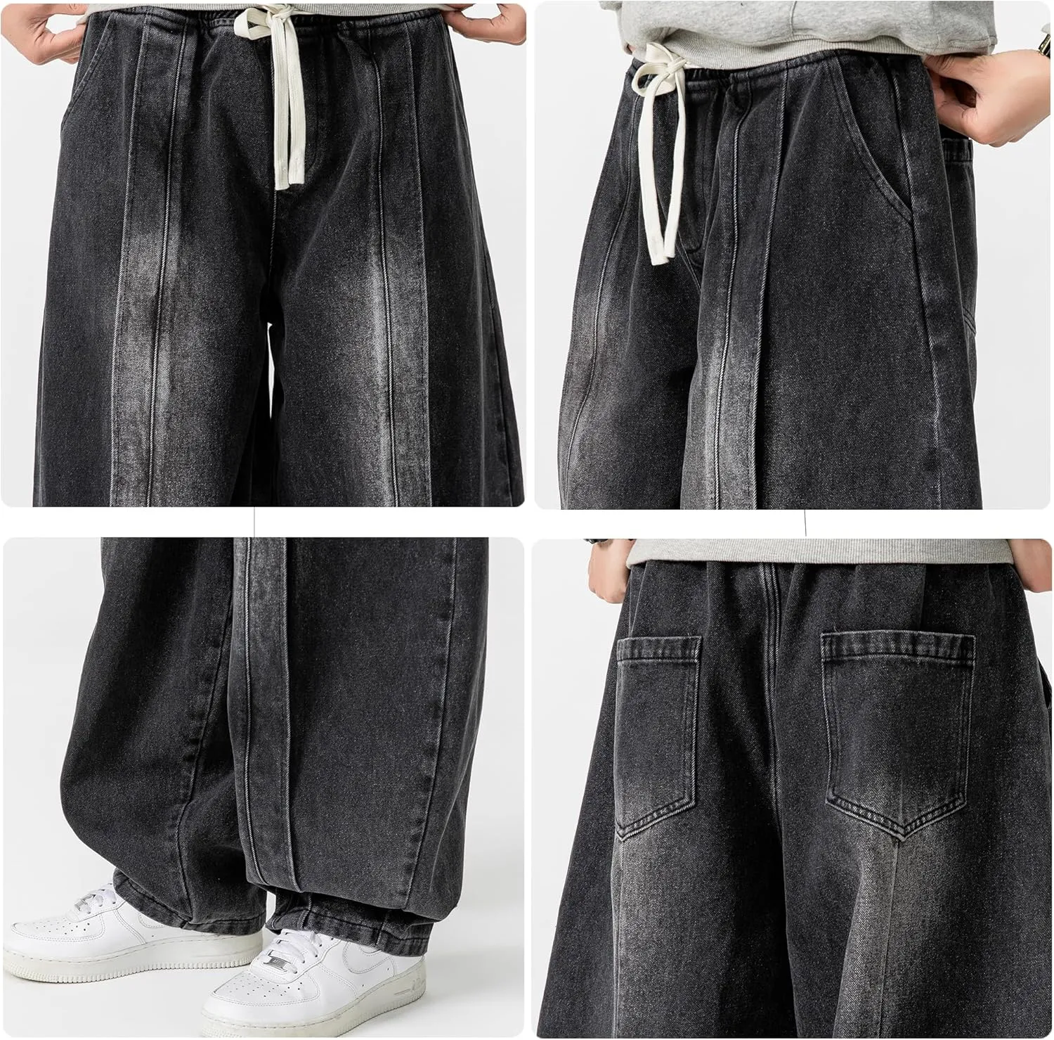 DOSLAVIDA Baggy Jeans for Men Wide Leg Hip Hop Jean Stylish Loose Fit Denim Pants Casual Streetwear Skateboard Pants