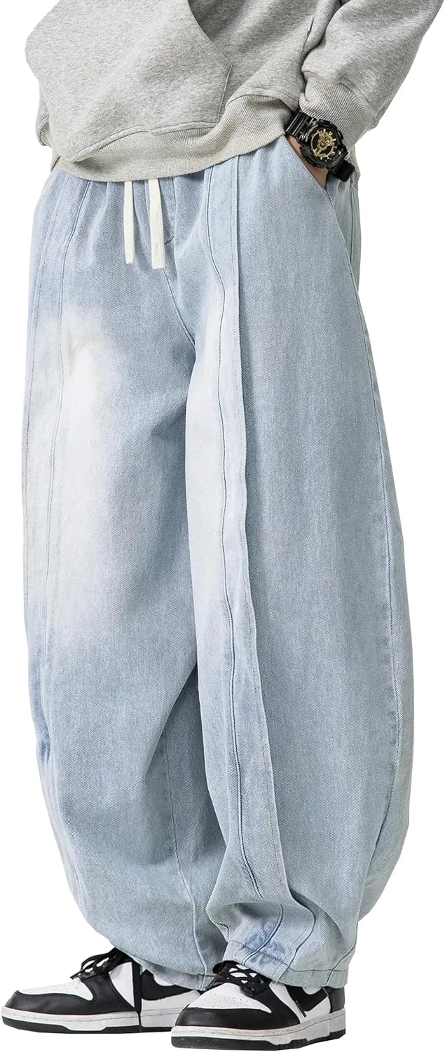 DOSLAVIDA Baggy Jeans for Men Wide Leg Hip Hop Jean Stylish Loose Fit Denim Pants Casual Streetwear Skateboard Pants