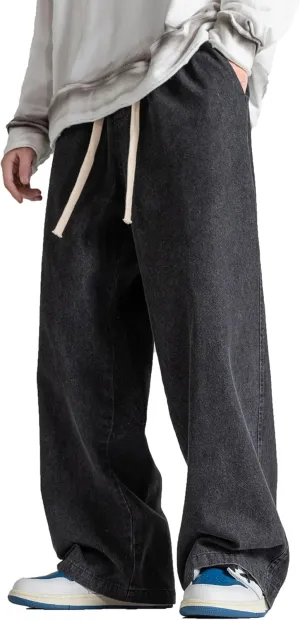 DOSLAVIDA Men's Hip Hop Jean Joggers Loose Fit Streetwear Biker Baggy Jeans Pants Stylish Printed Cargo Denim Pants