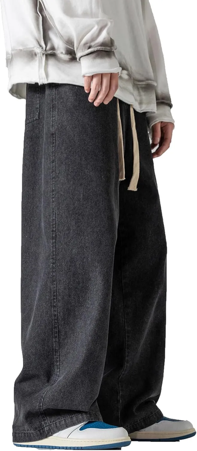DOSLAVIDA Men's Hip Hop Jean Joggers Loose Fit Streetwear Biker Baggy Jeans Pants Stylish Printed Cargo Denim Pants
