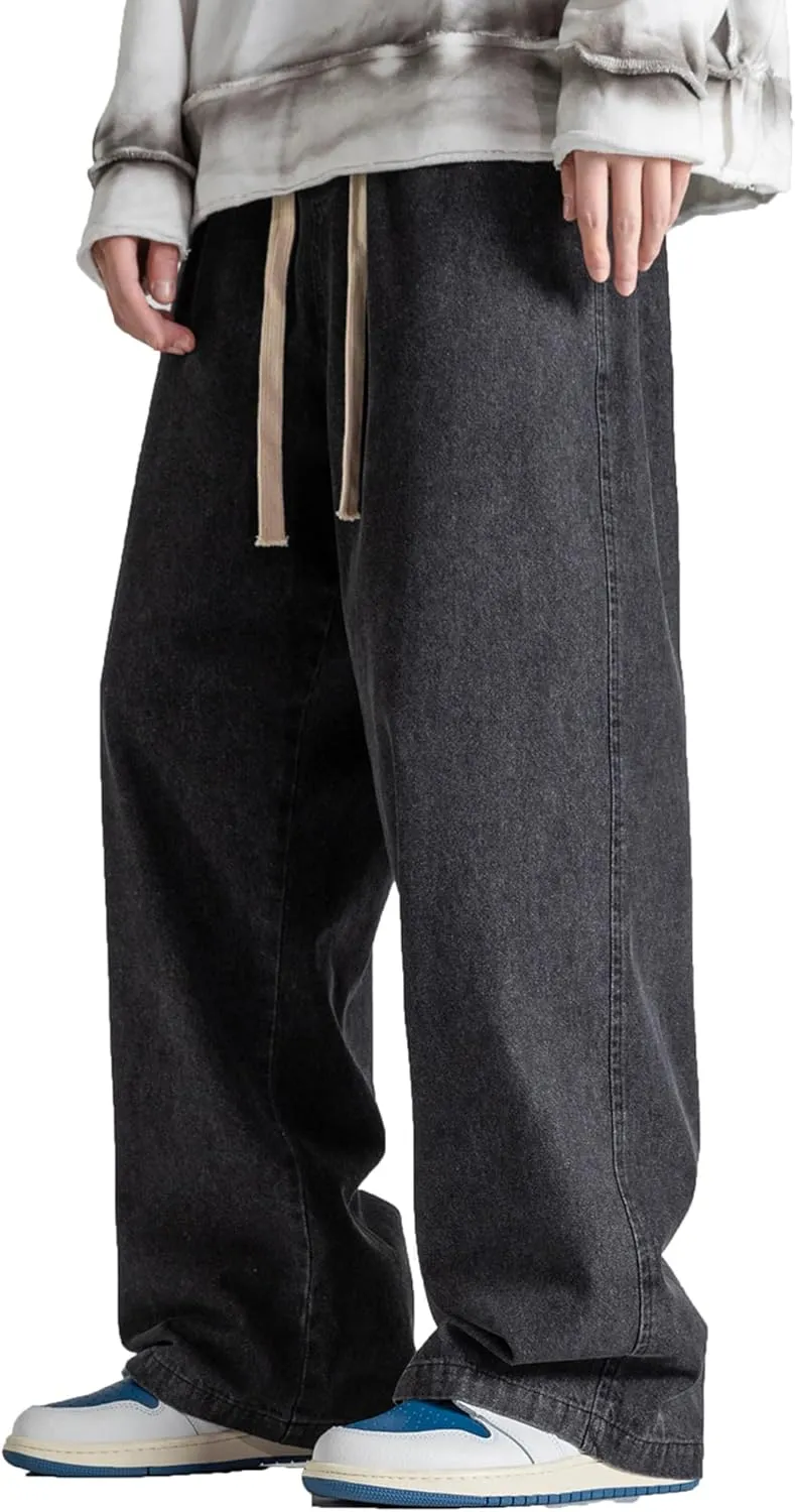 DOSLAVIDA Men's Hip Hop Jean Joggers Loose Fit Streetwear Biker Baggy Jeans Pants Stylish Printed Cargo Denim Pants