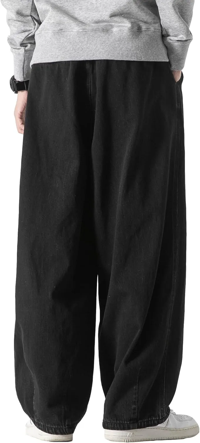 DOSLAVIDA Men's Hip Hop Jean Joggers Loose Fit Streetwear Biker Baggy Jeans Pants Stylish Printed Cargo Denim Pants