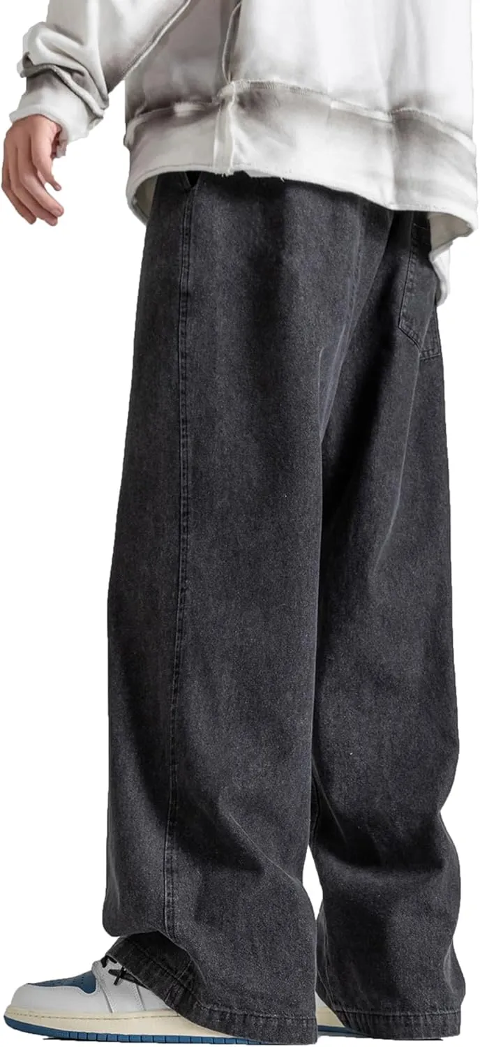 DOSLAVIDA Men's Hip Hop Jean Joggers Loose Fit Streetwear Biker Baggy Jeans Pants Stylish Printed Cargo Denim Pants