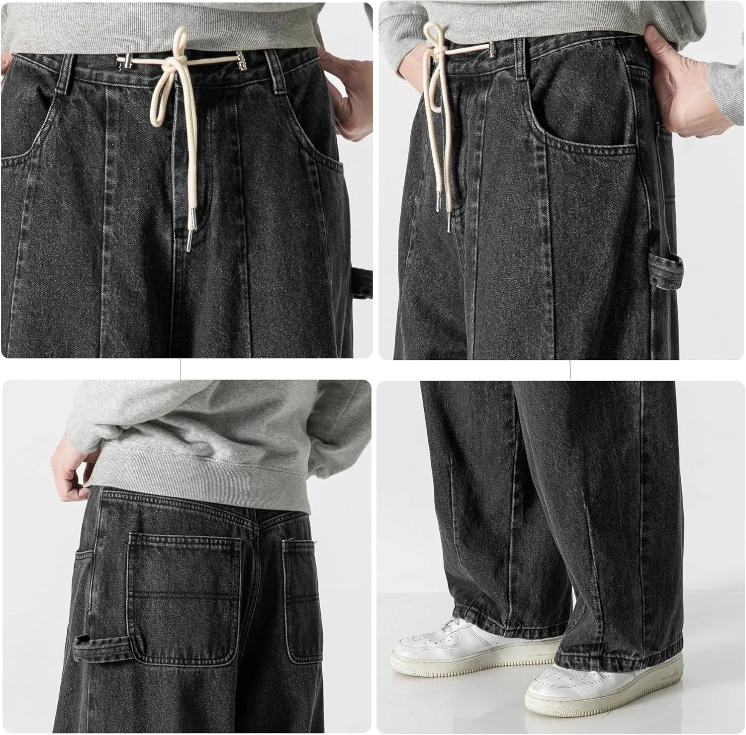 DOSLAVIDA Men's Hip Hop Jean Joggers Loose Fit Streetwear Biker Baggy Jeans Pants Stylish Printed Cargo Denim Pants